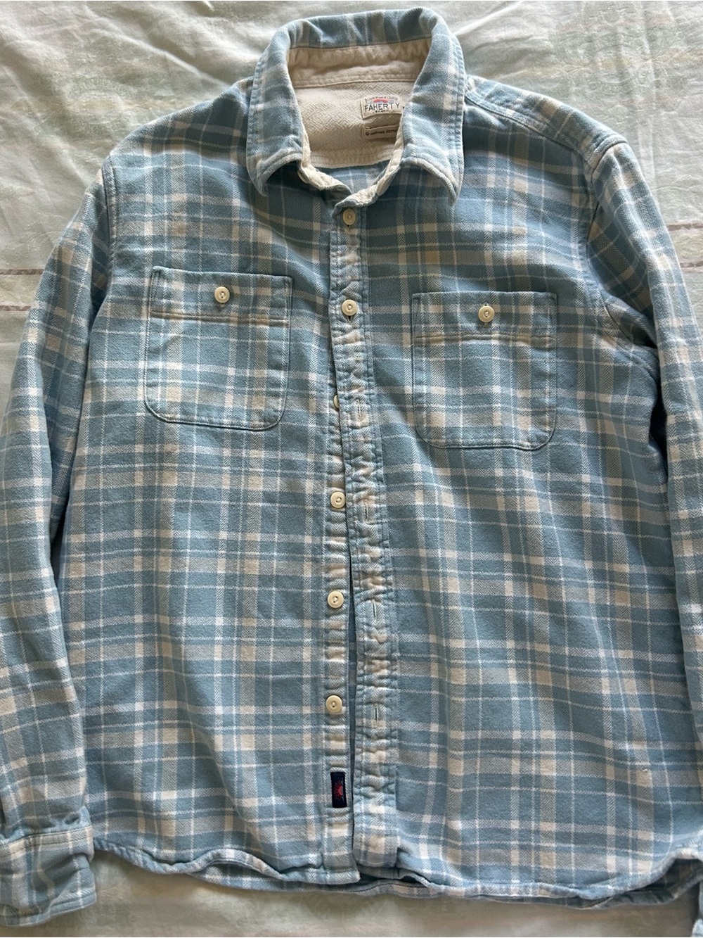 Faherty Light Women’s Blue and White Plaid Button-Down Shirt Jacket M